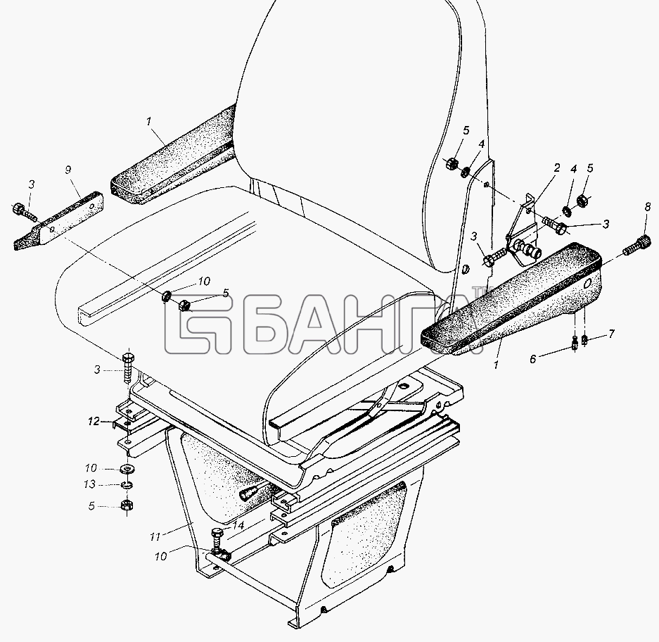 МАЗ МАЗ-64226 Схема Установка переднего сиденья и поручней-147